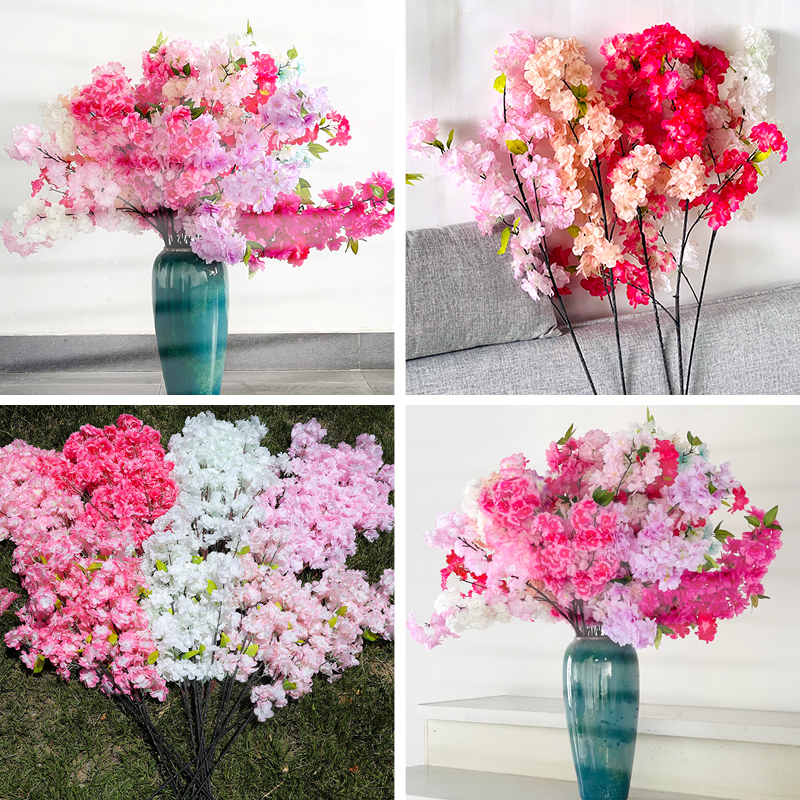 Artificial Tree Flowers Cherry Blossom Branches with leaf for Wedding Decoration