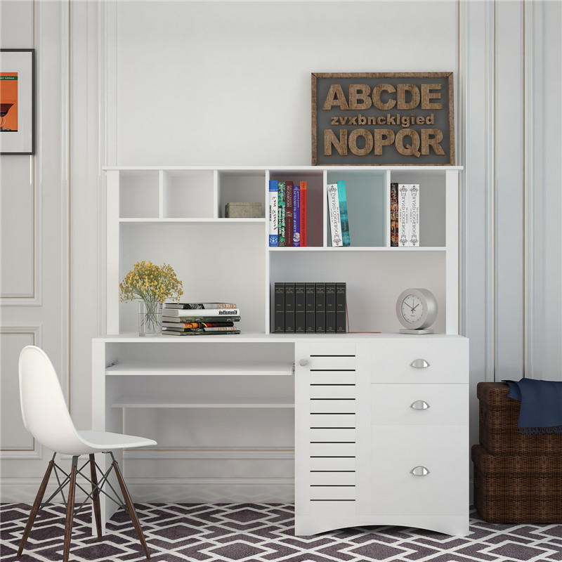 Home & Office Computer Desk with Hutch, Antiqued White finish