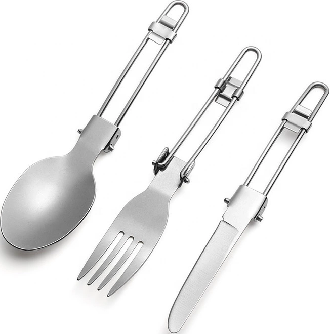 camping cutlery set foldable set collapsible stainless steel in case