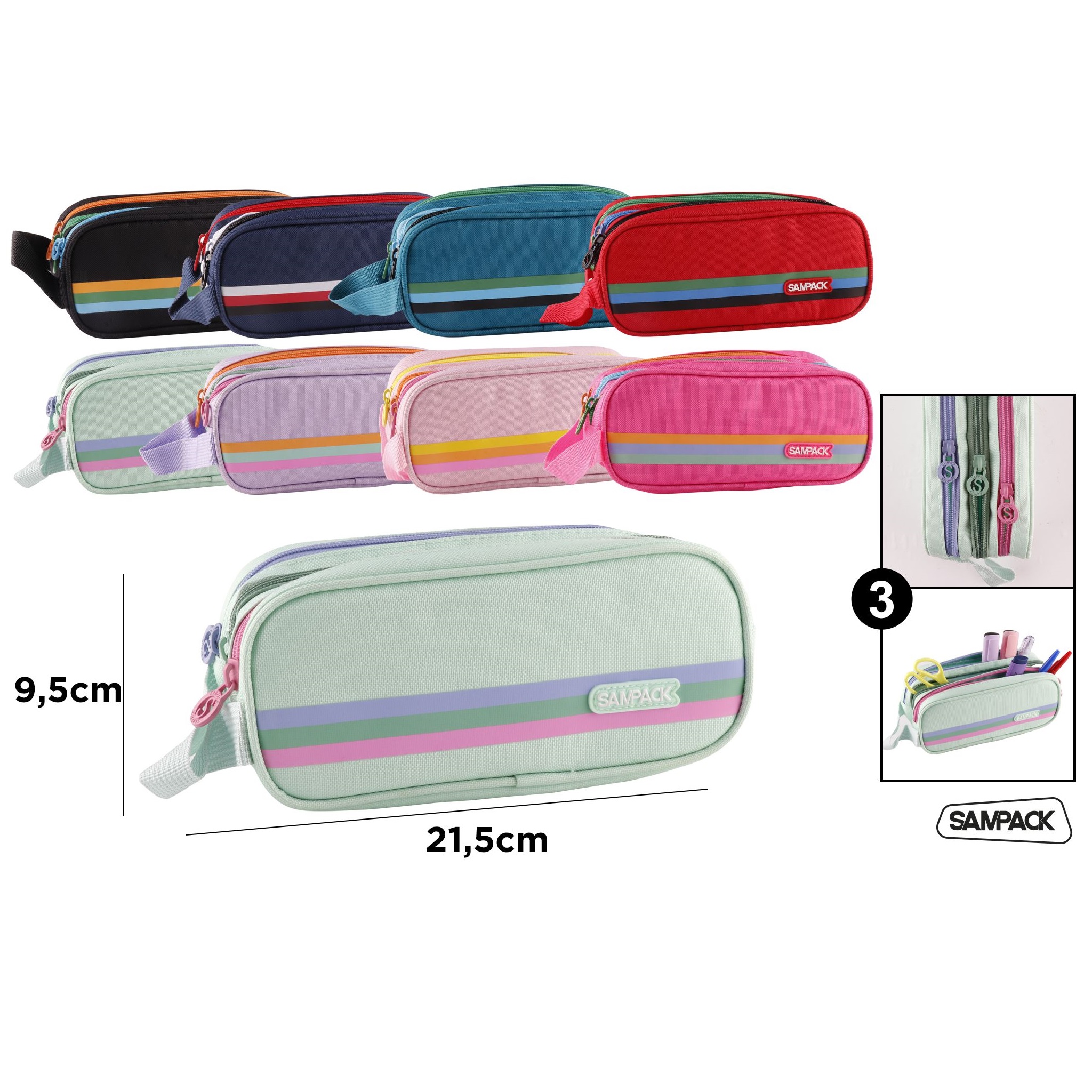 PA293 Pencil Bag 3 Layers Cloth Pencil Bag Student Pencil Bag Production Wholesale