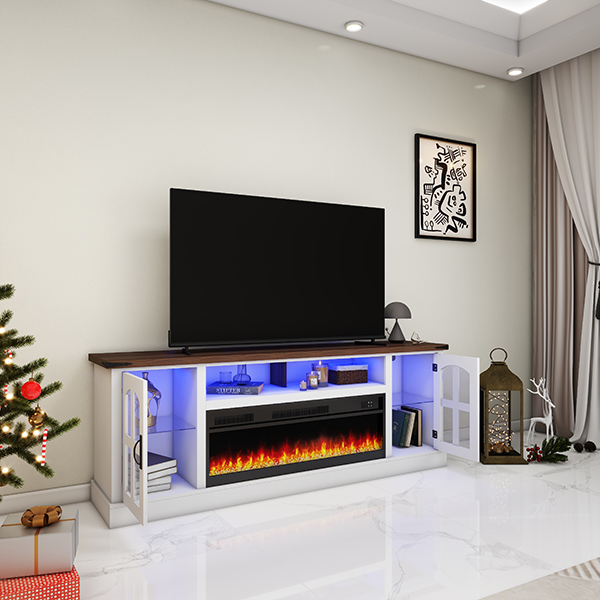 180cm White Electric Fireplace TV Console with Heaters